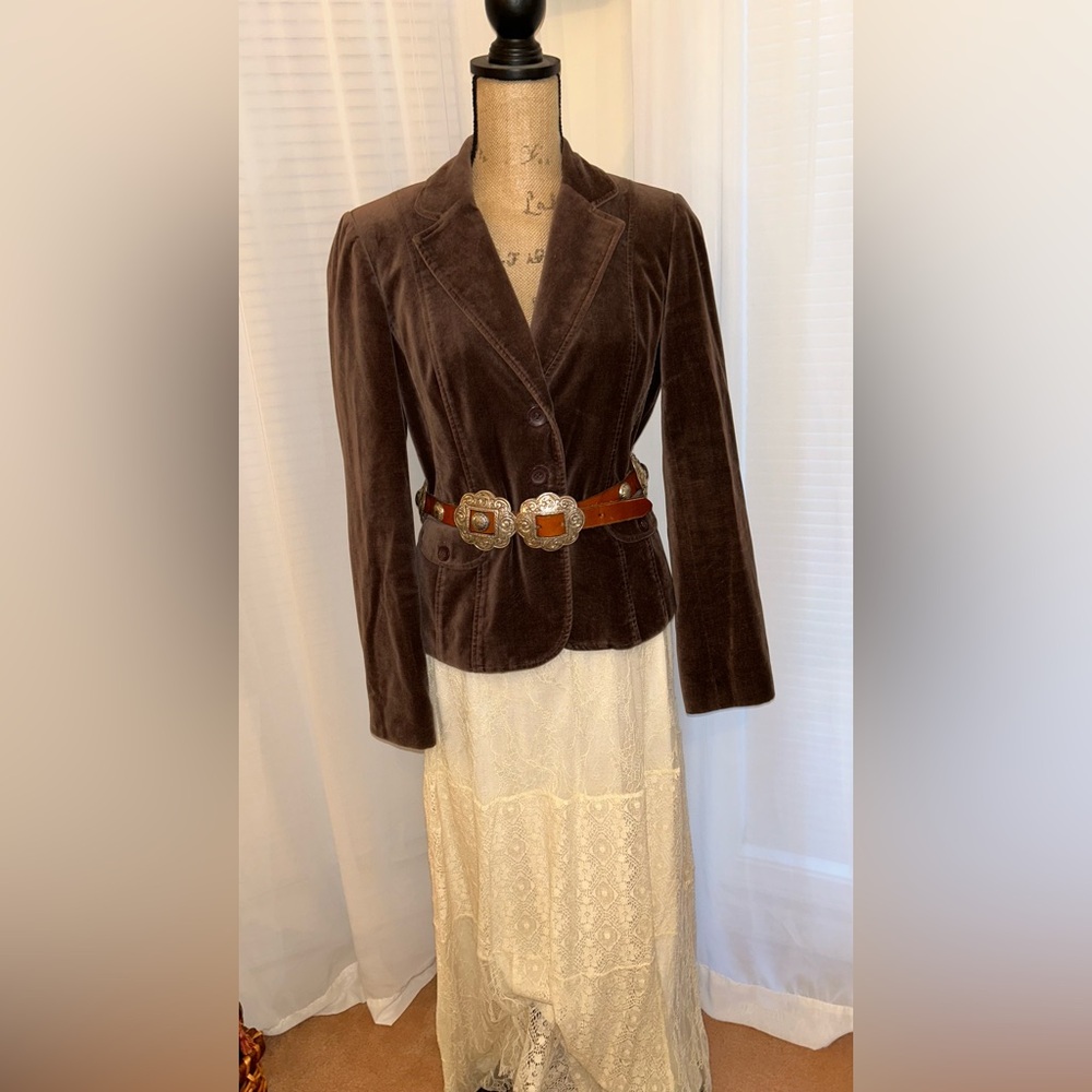 Vintage Liz Claiborne Cotton Velvet Brown Jacket Size 8 Beautiful Pink Lining